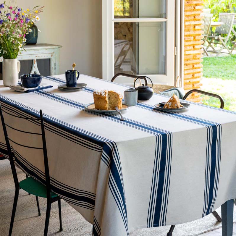 Nappe aux rayures bleue béarn 100% made in France