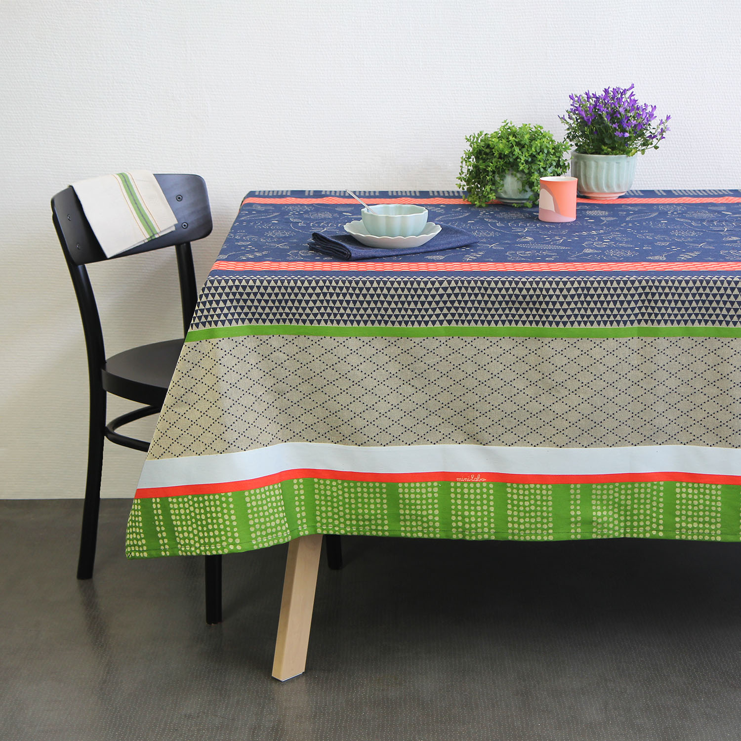 Nappe jacquard Mini Labo vert bleu made in france