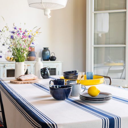 Nappe linge basque rayures Coutil Marine Tissage Moutet
