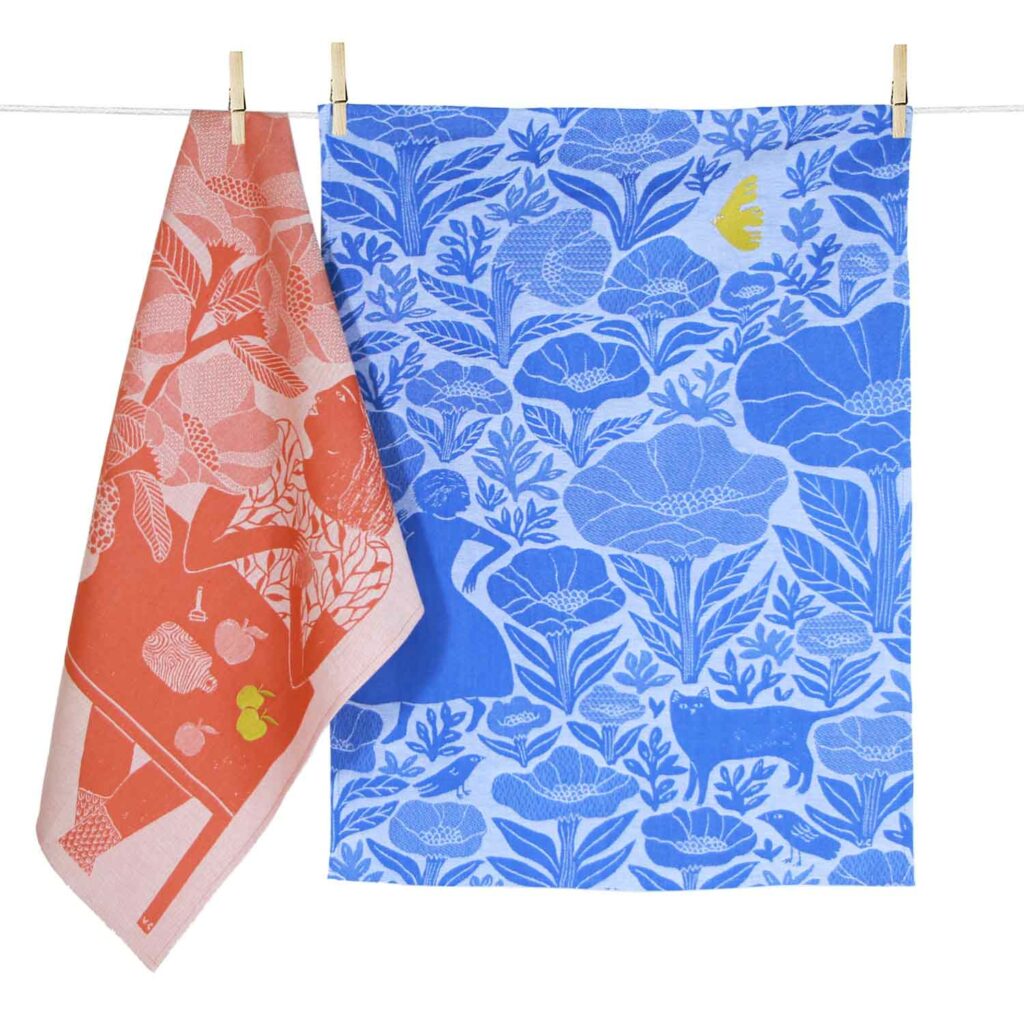 COFFRET 2 TORCHONS LES POMMES et JARDIN BLEU