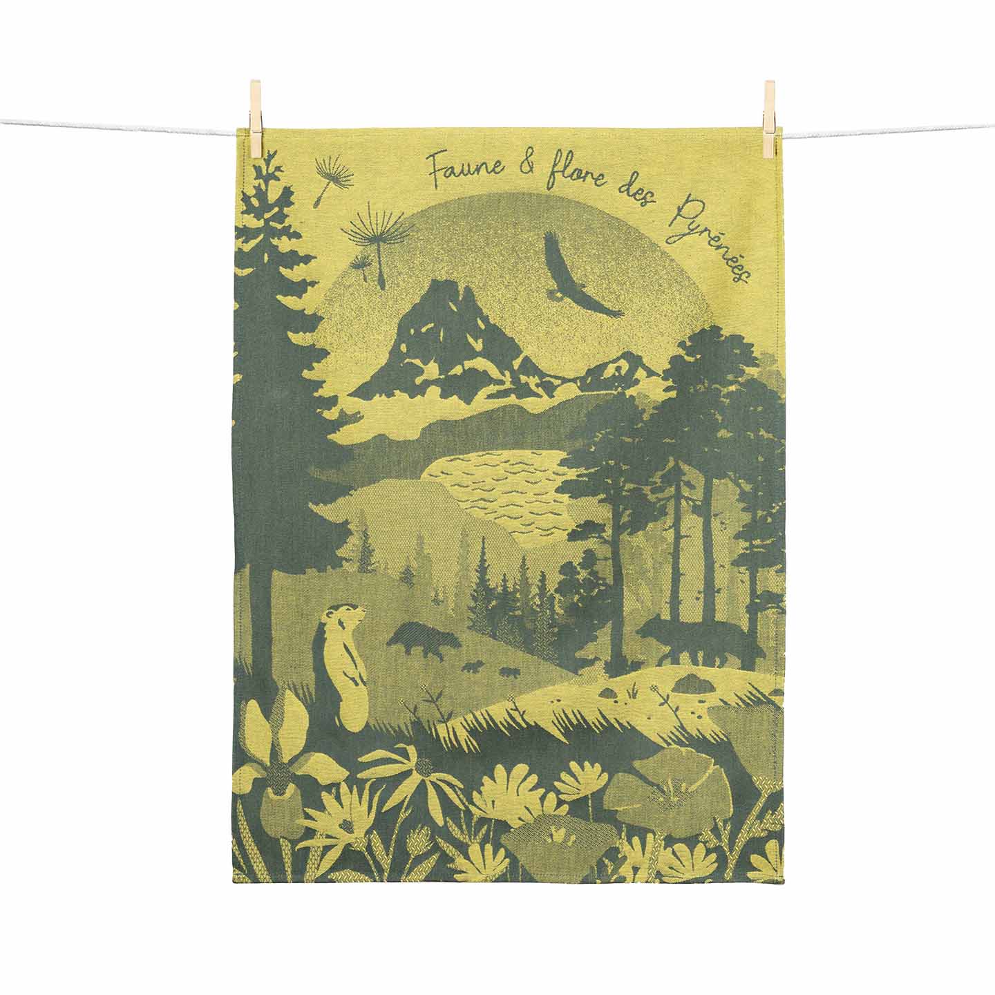 Torchon Pyrénées en jacquard 100% coton haut de gamme tissé en France.